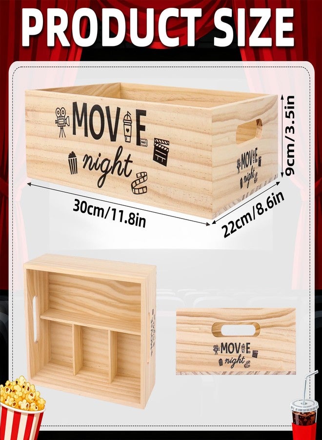 Dmnnlp Wooden Movie Night Snack Tray with 3 Compartments, Movie Film Clapboard, Popcorn Bucket Bowl Box Organizer for Theater Room Decor, Gift Basket for Family Movie Night Holiday Parties - Image 2