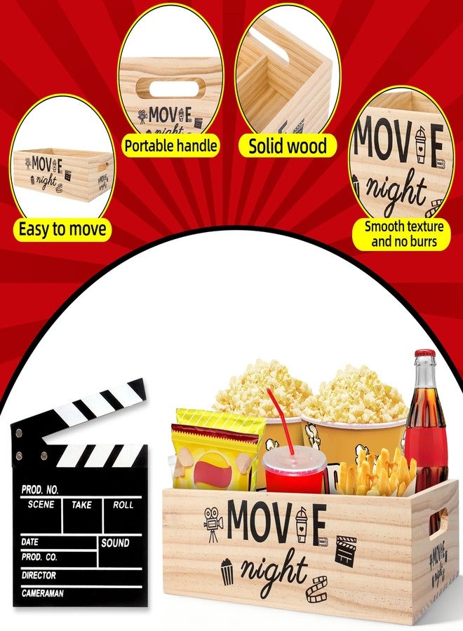Dmnnlp Wooden Movie Night Snack Tray with 3 Compartments, Movie Film Clapboard, Popcorn Bucket Bowl Box Organizer for Theater Room Decor, Gift Basket for Family Movie Night Holiday Parties - Image 4