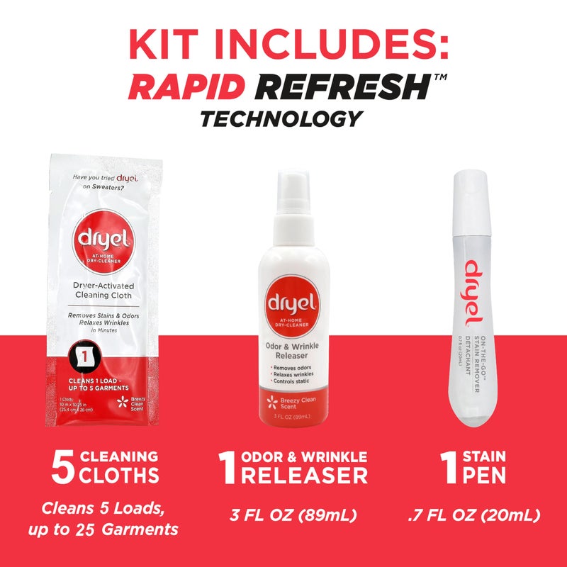 Dryel At-Home Dry Cleaner Kit  New And Improved Formula With Rapid Refresh Technology  Gentle Laundry Care For Special Fabrics And Dry-Clean-Only Clothes  5 Loads - Image 3