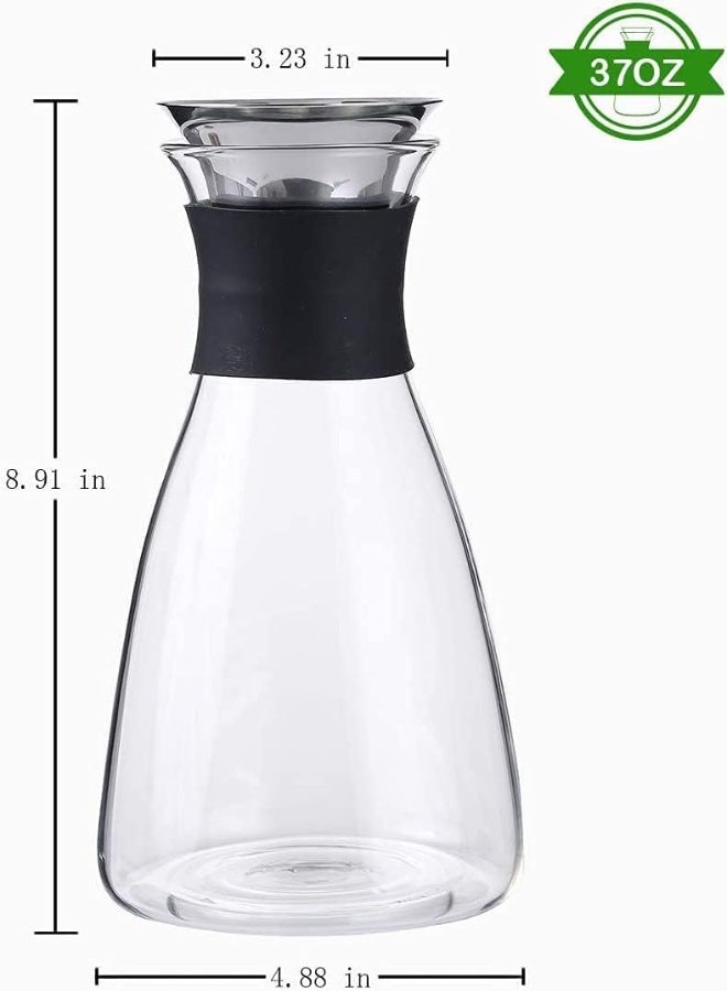 AKDC  Glass Carafe With Stainless Steel Silicone Filter Lid, Borosilicate Glass Pitcher With Flow Lid, - Image 2