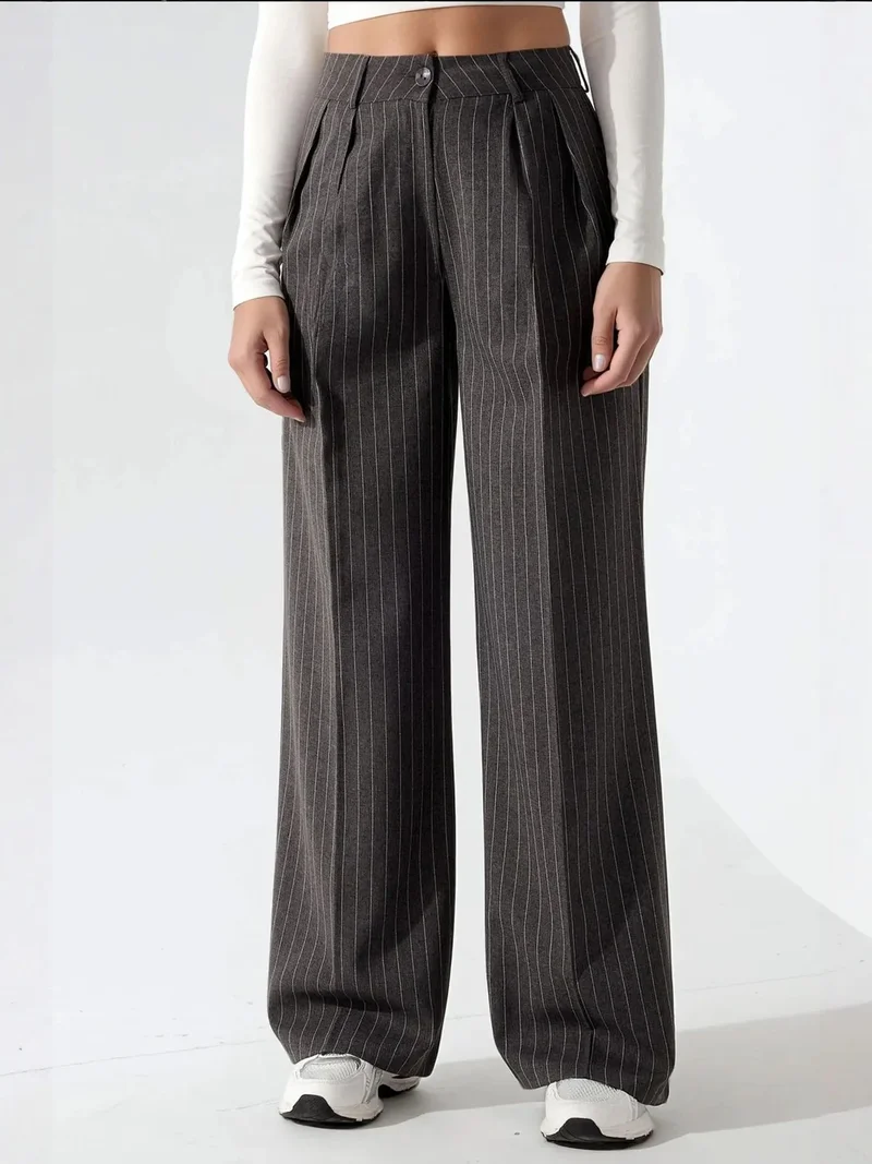 HICCUP Striped Wide Leg Pleated Palazzo Pants