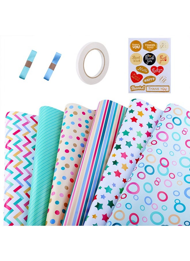 Zeemey 6 Sheets Gift Wrapping Paper With Accessories,Holiday Gift Wrapping Paper,Birthday Gift Box Gift Wrapping DIY, Gift Wrapping Paper for Birthday, Holiday, Wedding, Party,Kids Gift Wrapping (70cmX50cm)  - Image 1