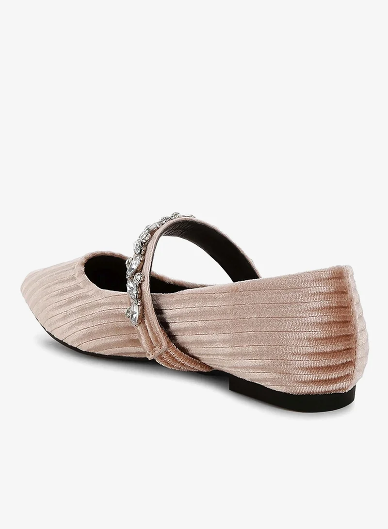 London Rag Beige Diamante Brooch Velvet Ballerinas in Beige for Women | Best Price UAE