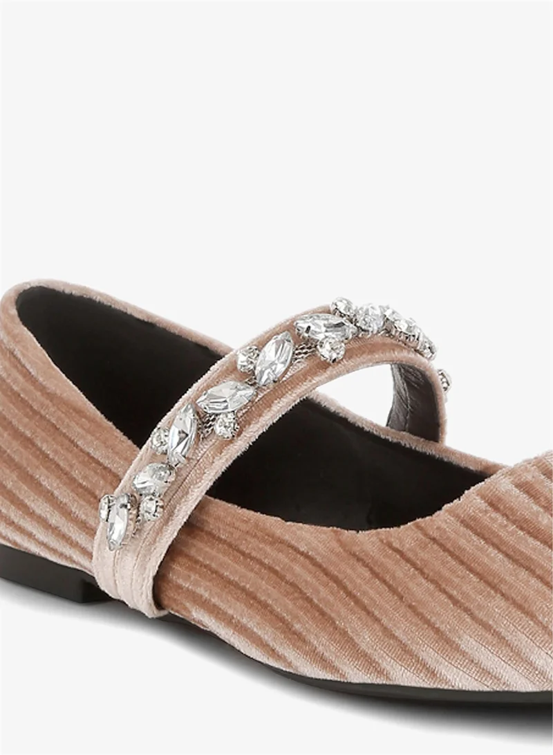 London Rag Beige Diamante Brooch Velvet Ballerinas in Beige for Women | Best Price UAE