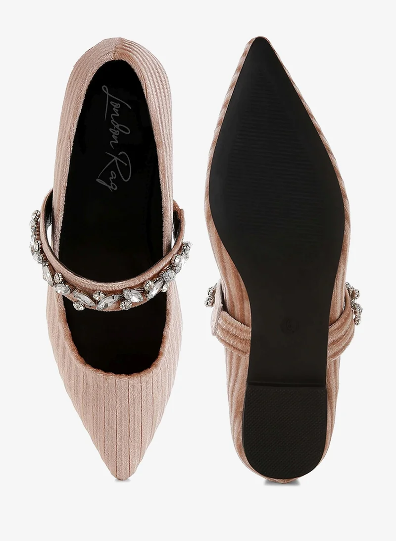 London Rag Beige Diamante Brooch Velvet Ballerinas in Beige for Women | Best Price UAE