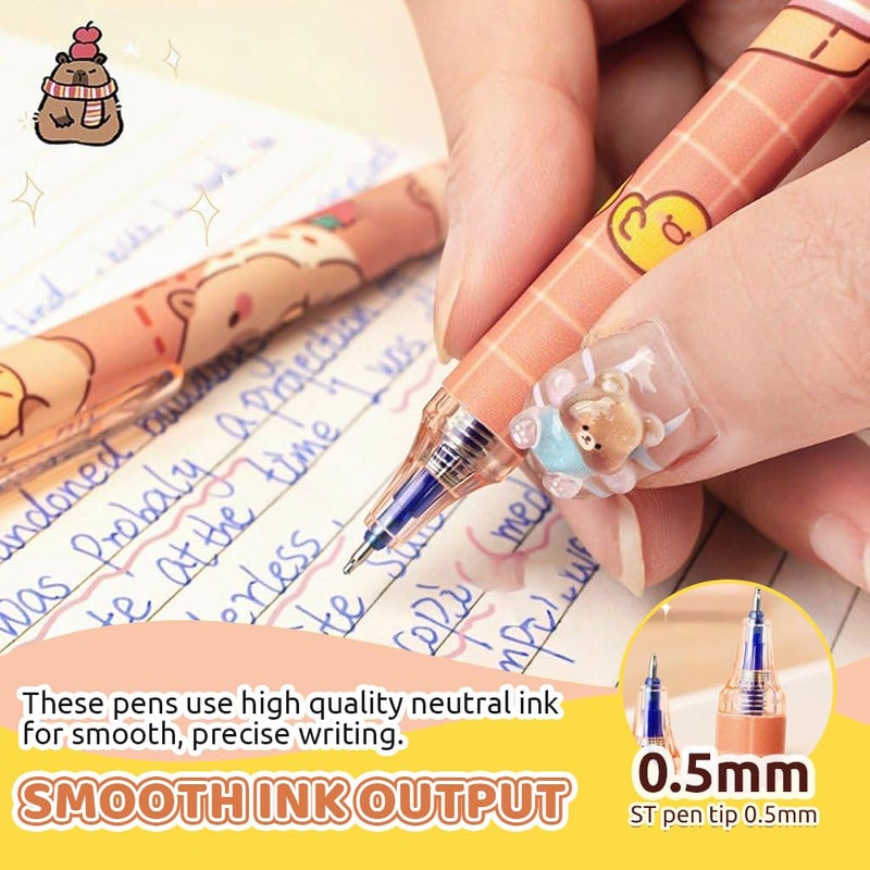 Climberty ® 6Pcs Erasable Gel Pens Click Erasable Gel Pens with Rubber Eraser Cap Blue Ink Gel Pens Cute Cartoon Capybara Student Writing Pens Office Stationeries Gift Set - Image 3