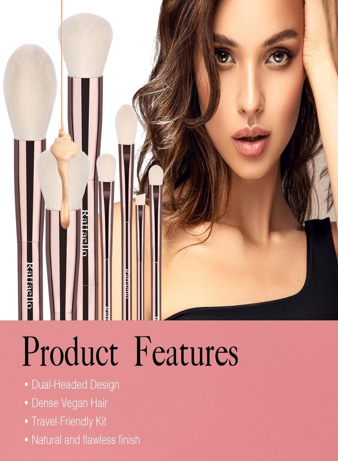 Raffaello مجموعة فرش مكياج مزدوجة الطرف رافاييلو 6 في 12، فرش ذهبية وردية مستدامة مصنوعة من مواد معاد تدويرها، تشمل حقيبة جلد صناعي بيضاء، مجموعة مكياج احترافية للوجه والعين للسفر والاستخدام اليومي - Image 4