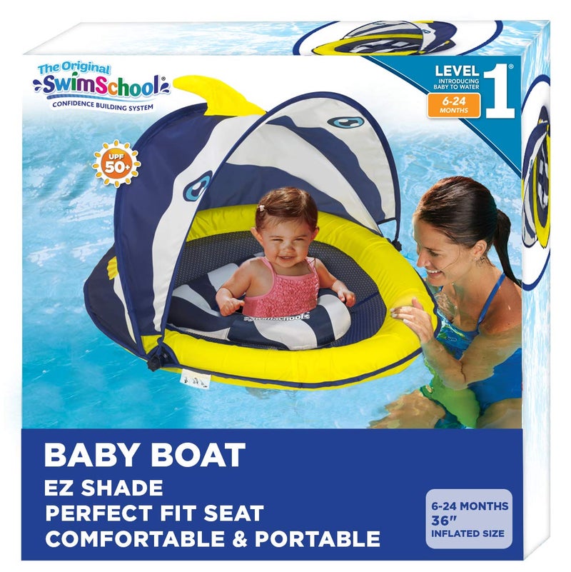 SwimSchool Deluxe Baby Float with Adjustable Canopy 624 Months Baby Swim Float with Splash Play Activity Center Safety Seat NavyWhite - Image 2