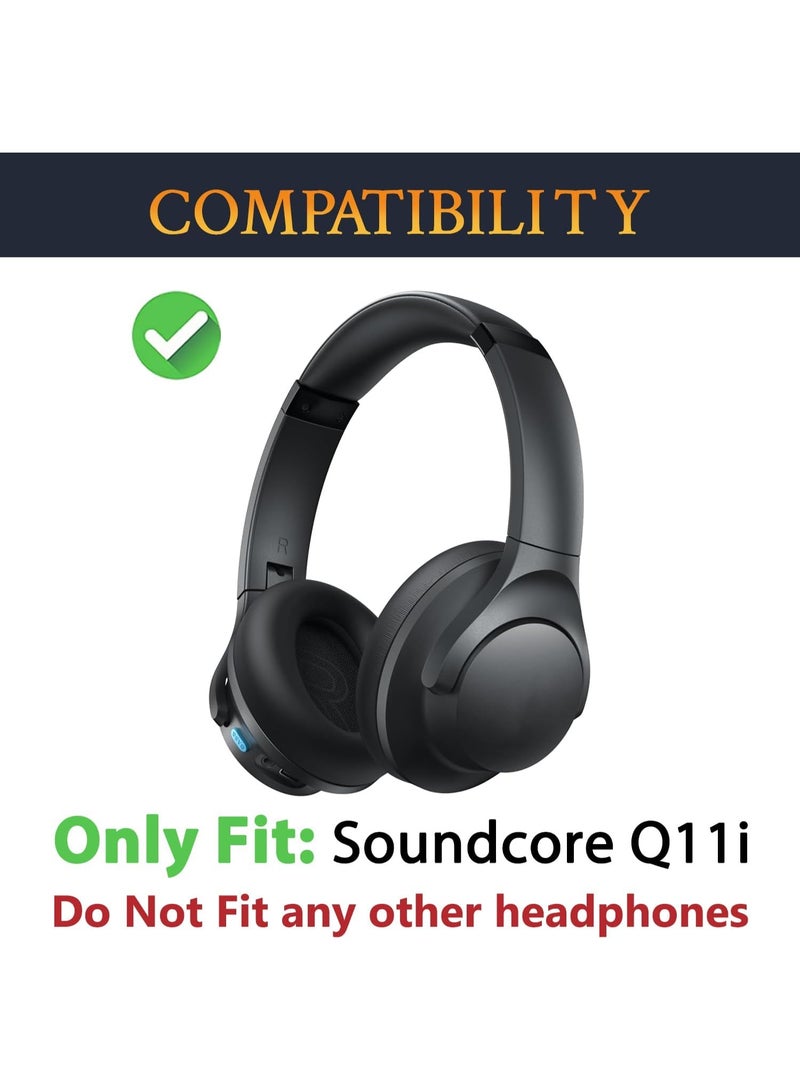 QIRG Replacement Earpads for Anker Soundcore Q11i Wireless Over-Ear Headphones, Ear Pads Cushions with Soft Protein Leather and High-Density Memory Foam - Black - Image 2