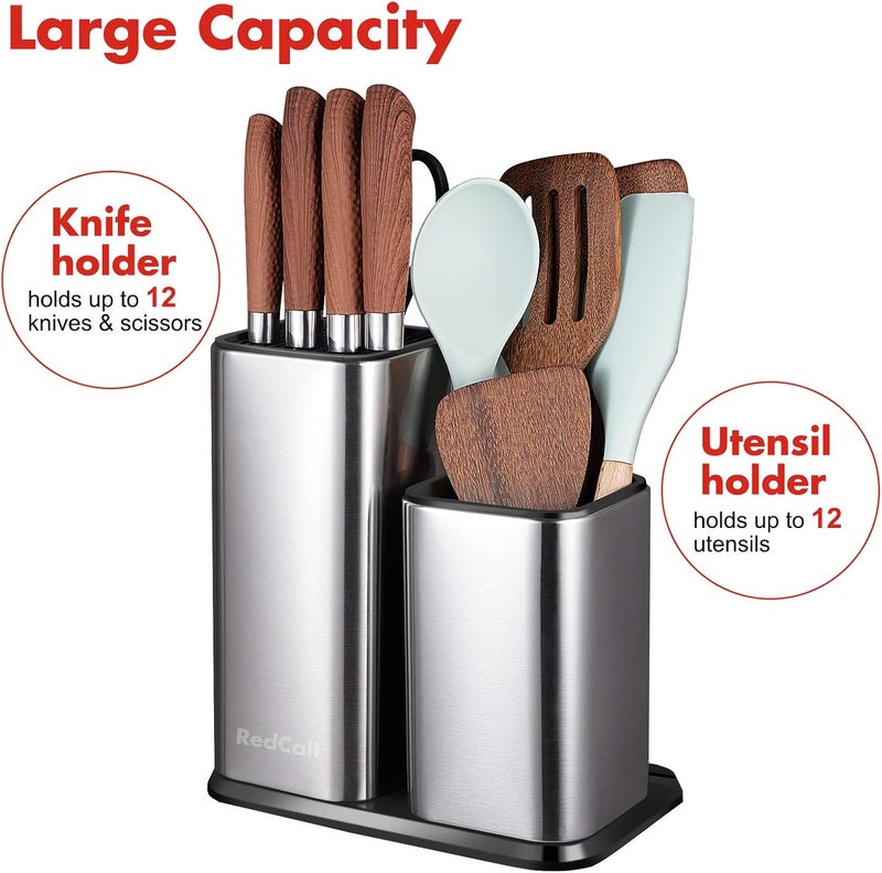 RedCall Kitchen Knife Holder,Stainless Steel Universal Knife Block Without Knives for Countertop,Modern Knife Utensil Holder for Counter,Edge-Protect Knife Storage Organizer (Stainless Steel (Silver)) - Image 4