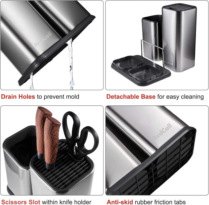 RedCall Kitchen Knife Holder,Stainless Steel Universal Knife Block Without Knives for Countertop,Modern Knife Utensil Holder for Counter,Edge-Protect Knife Storage Organizer (Stainless Steel (Silver)) - Image 3