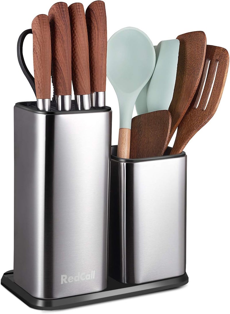 RedCall Kitchen Knife Holder,Stainless Steel Universal Knife Block Without Knives for Countertop,Modern Knife Utensil Holder for Counter,Edge-Protect Knife Storage Organizer (Stainless Steel (Silver)) - Image 1
