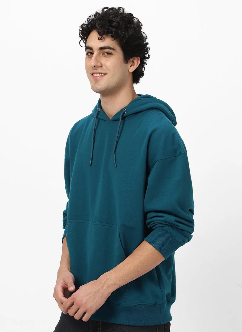 Urbano Fashion  Urbano Fashion Men's Fog Teal Green Cotton Solid Oversized Hooded Neck Sweatshirt for Men | Best Price UAE