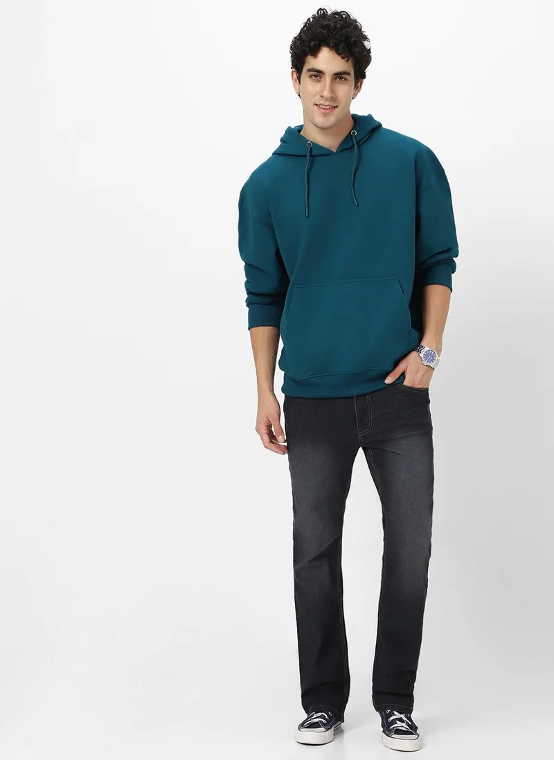 Urbano Fashion  Urbano Fashion Men's Fog Teal Green Cotton Solid Oversized Hooded Neck Sweatshirt for Men | Best Price UAE