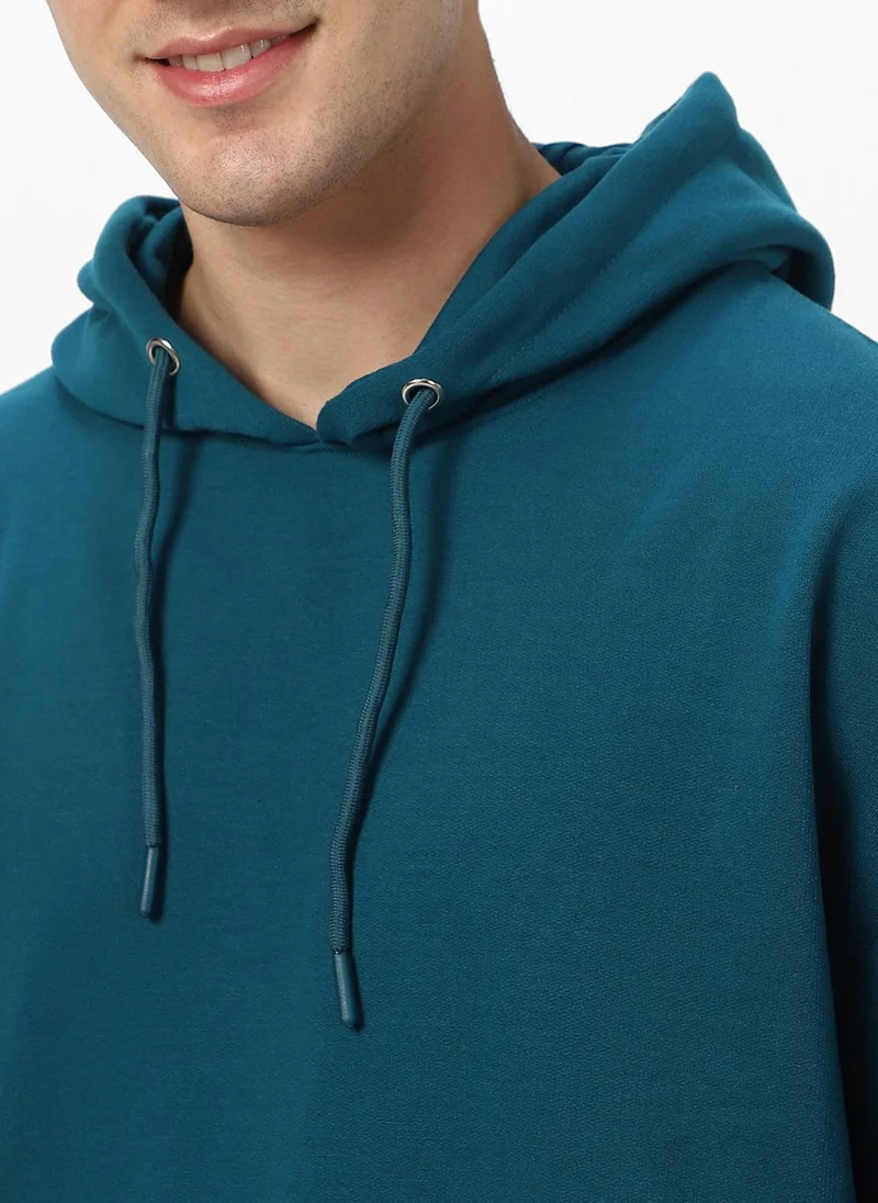 Urbano Fashion  Urbano Fashion Men's Fog Teal Green Cotton Solid Oversized Hooded Neck Sweatshirt for Men | Best Price UAE