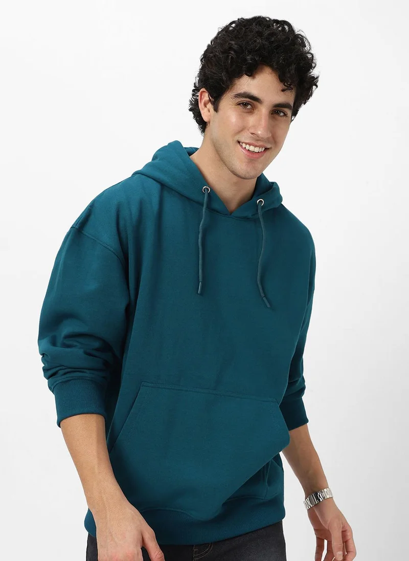 Urbano Fashion Men's Fog Teal Green Cotton Solid Oversized Hooded Neck Sweatshirt