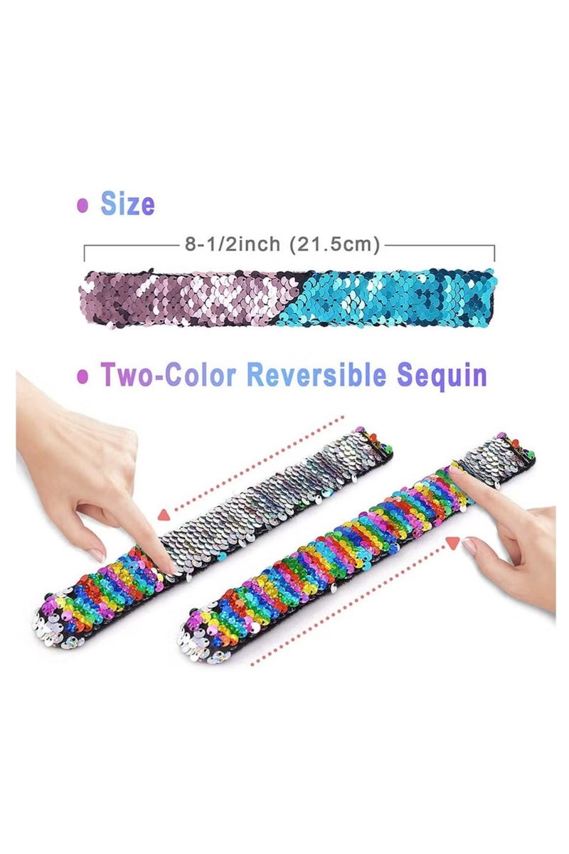 Glitter Slap Bracelet Kids Sequin Bracelet Mermaid Bracelet Flip Wristband Bracelet Kids Supplies Magic Charm Reversible Sequin Birthday Party Favors Supplies Gifts for Kids6PCS - Image 3