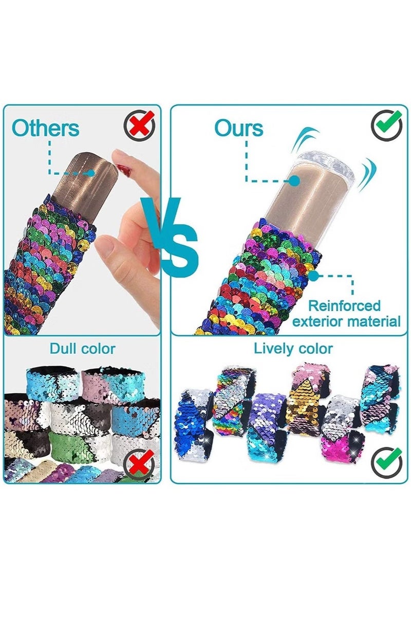 Glitter Slap Bracelet Kids Sequin Bracelet Mermaid Bracelet Flip Wristband Bracelet Kids Supplies Magic Charm Reversible Sequin Birthday Party Favors Supplies Gifts for Kids6PCS - Image 2