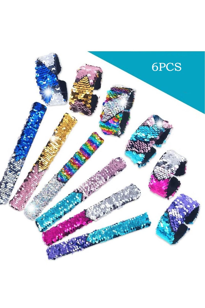 Glitter Slap Bracelet Kids Sequin Bracelet Mermaid Bracelet Flip Wristband Bracelet Kids Supplies Magic Charm Reversible Sequin Birthday Party Favors Supplies Gifts for Kids6PCS - Image 1