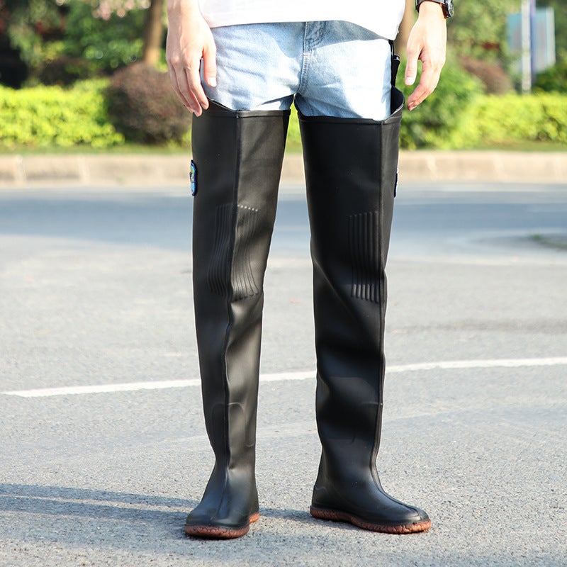 general Thickened PVC One-Piece Over-the-Knee Wading Pants for Fishing and Rice Field Work - Image 3