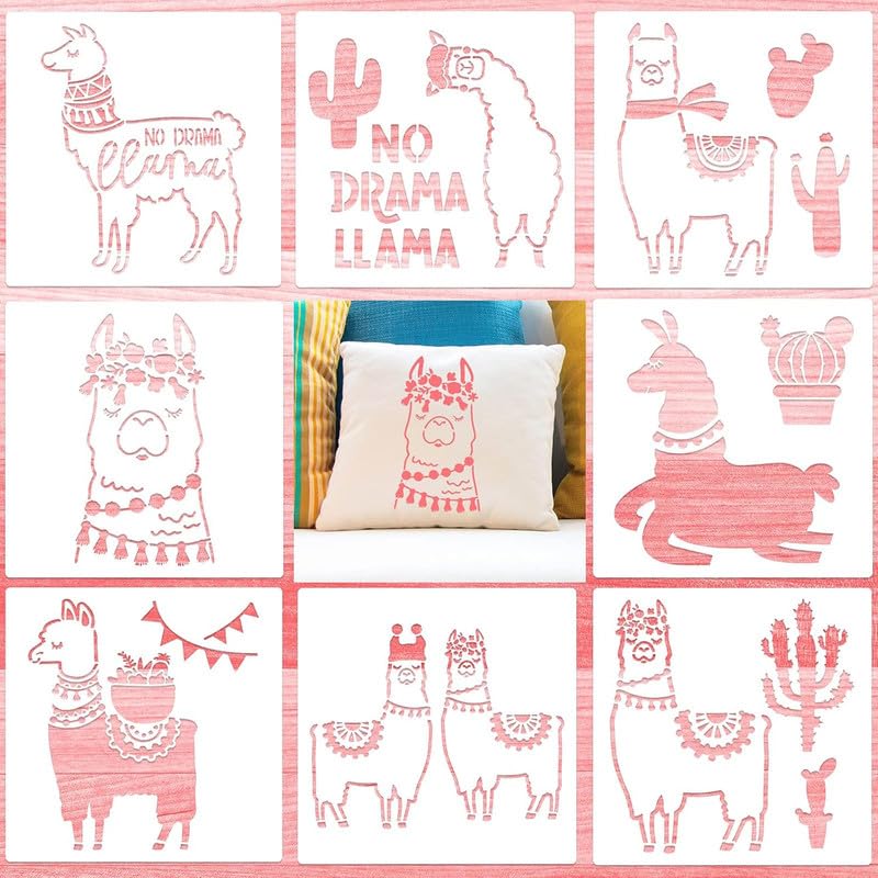 Devasya Crafts 8 Pieces Llama Pattern Stencils Llama Painting Templates Reusable Llama Stencils DIY Llama Theme Stencils for Crafts Home Decorations Scrapbook Painting on Wood Supplies - Image 1