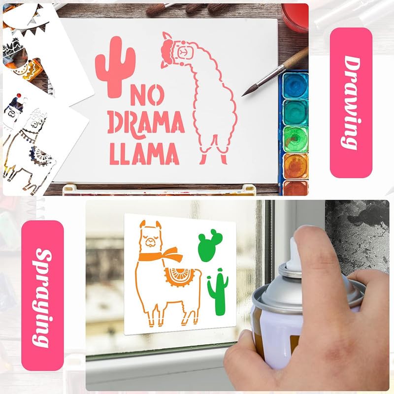 Devasya Crafts 8 Pieces Llama Pattern Stencils Llama Painting Templates Reusable Llama Stencils DIY Llama Theme Stencils for Crafts Home Decorations Scrapbook Painting on Wood Supplies - Image 3