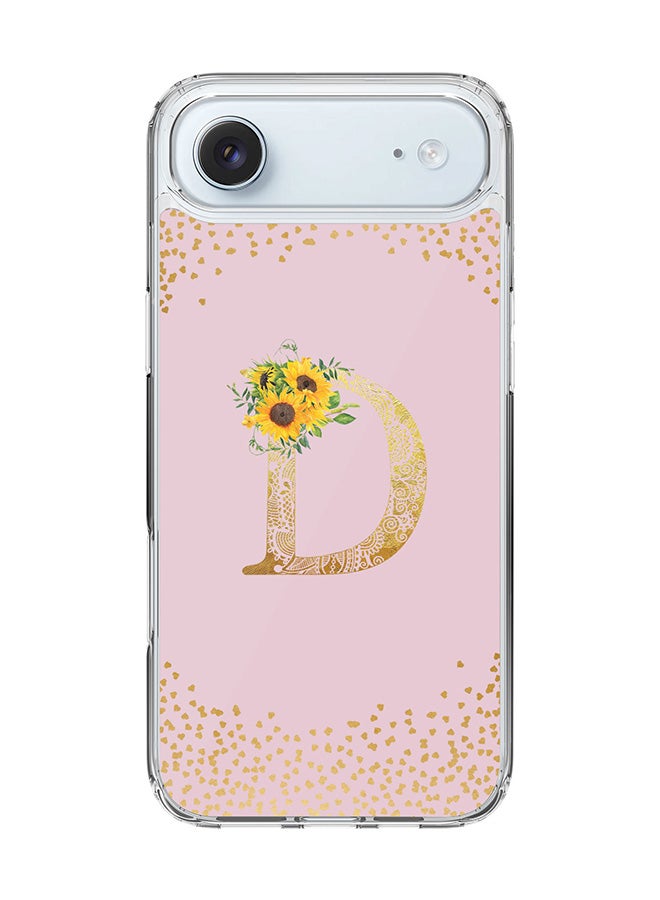 Stylizedd Classic Clear MagSafe Case for iPhone 17 Air , Hybrid Soft Case Flexible Edges Anti Drop TPU PC Gel Thin Transparent Cover [ Designed for iPhone 17 Air ] - Custom Monogram Initial Letter Floral Pattern Alphabet - D  (Pink )