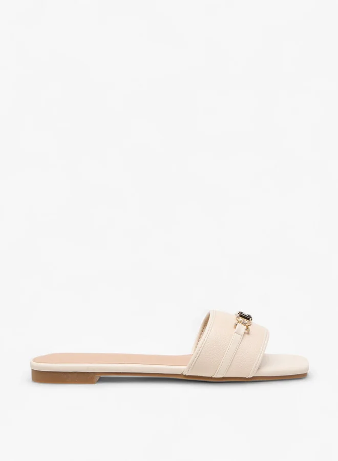 Flora Bella By Shoexpress Women Metal Accent Slip-On Flat Sandals