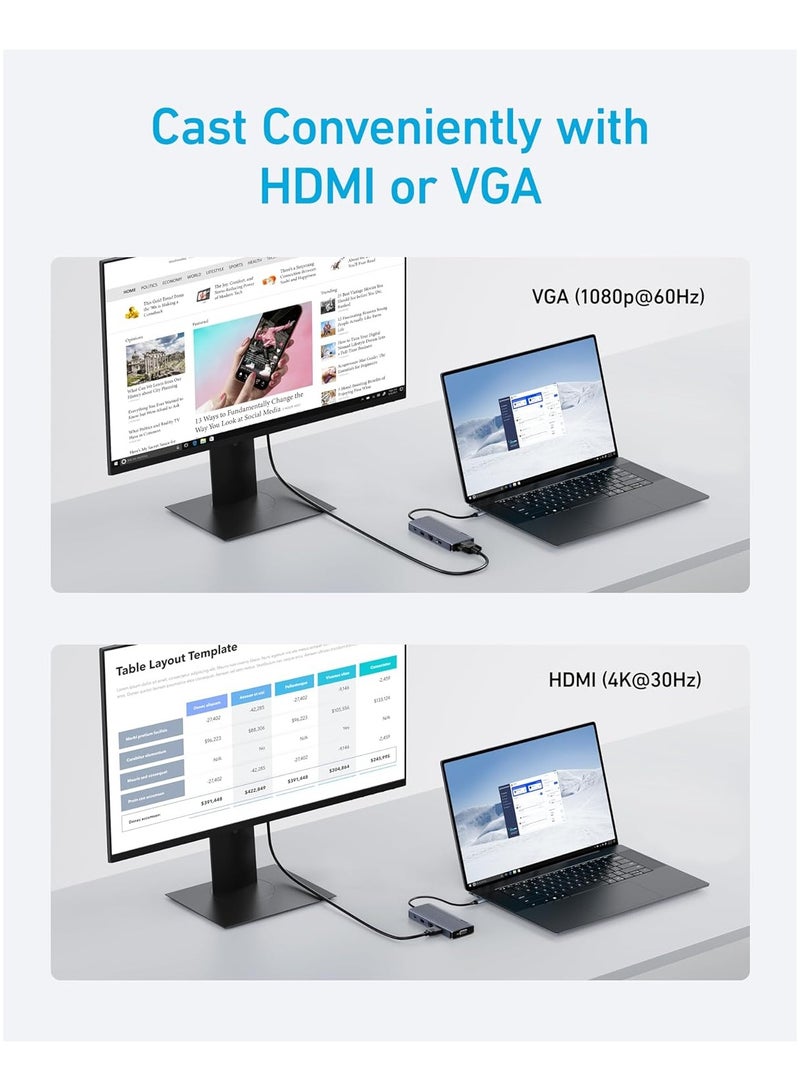 Anker USB C Hub, Dual-Display USB-C Hub (10-in-1), 4K@30Hz HDMI Display, 1080p VGA with 100W Max Power Delivery, 5 Gbps USB-C and USB-A Data Ports, For MacBook, Lenovo, Dell XPS, HP Laptops, and More - Image 3