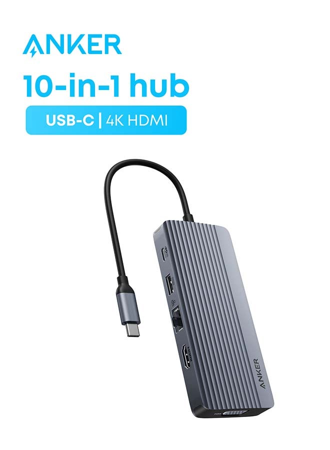 موزع USB-C (10 في 1، شاشة مزدوجة) رمادي - Image 1