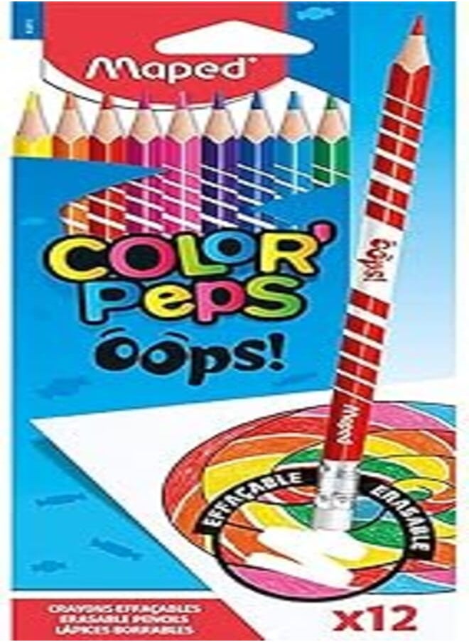 Maped Maped Color Peps Oops Erasable Colouring Pencils (Pack of 12), 832812 