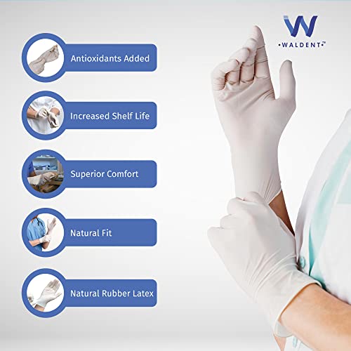 WALDENT Latex Examination Gloves Extra Small Medical Grade Disposable Latex Gloves Comfortable Fit for Medical Dental Laboratory and General Use Powdered Gloves Pack - Image 3