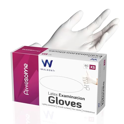 WALDENT Latex Examination Gloves Extra Small Medical Grade Disposable Latex Gloves Comfortable Fit for Medical Dental Laboratory and General Use Powdered Gloves Pack - Image 1