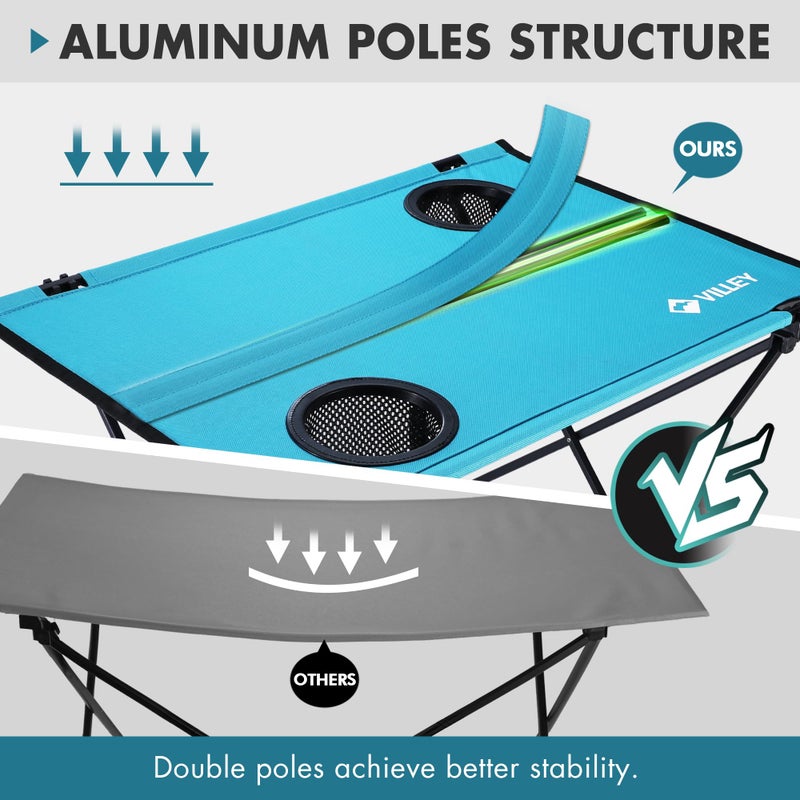 VILLEY Folding Camping Table, Lightweight Portable Beach Table with 2 Cup Holders & Carry Bag for Camping, Beach, Fishing, Travel, and Outdoor Activities (Small) - Image 3