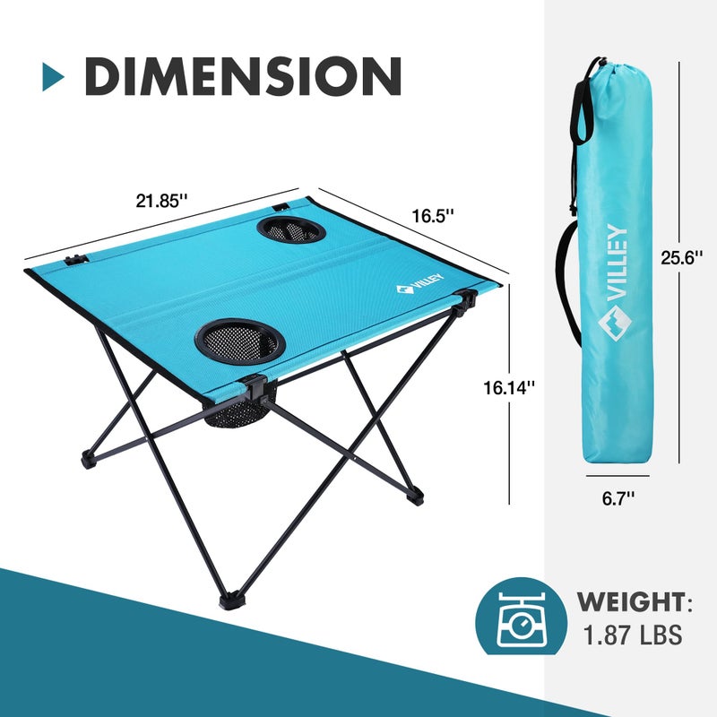 VILLEY Folding Camping Table, Lightweight Portable Beach Table with 2 Cup Holders & Carry Bag for Camping, Beach, Fishing, Travel, and Outdoor Activities (Small) - Image 5