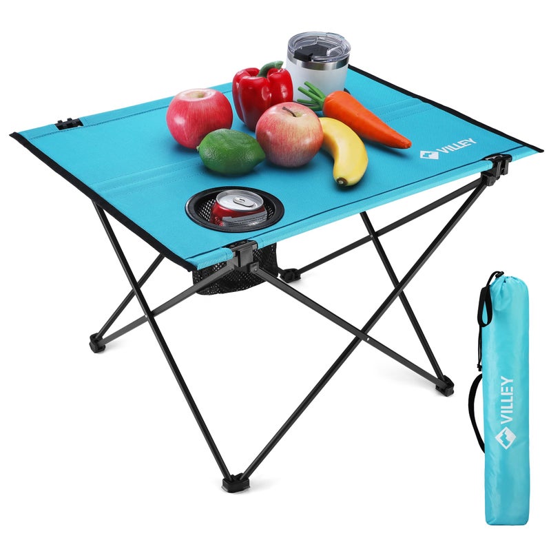VILLEY Folding Camping Table, Lightweight Portable Beach Table with 2 Cup Holders & Carry Bag for Camping, Beach, Fishing, Travel, and Outdoor Activities (Small) - Image 1