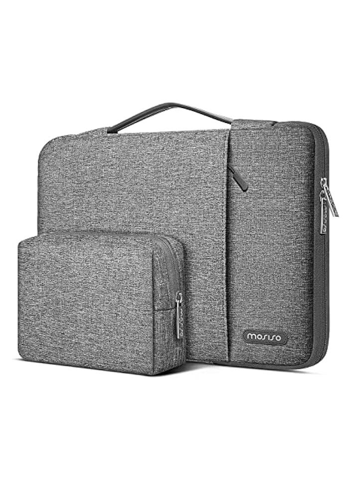 Mosiso 360 Protective Laptop Sleeve Compatible with MacBook Air/Pro, 13-13.3 inch Notebook, Compatible with MacBook Pro 14 inch 2021 2022 M1 A2442, Vertical Bag with Small Case&Trolley Belt, Gray  - Image 1