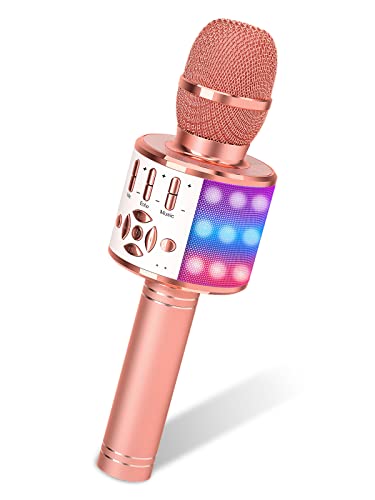 Amazmic Karaoke Microphone for Adults Wireless Bluetooth Microphone for Singing Portable Karaoke Machine Handheld with LED Lights Gift for Kids Adults Birthday Party Home KTVRose Gold - Image 1
