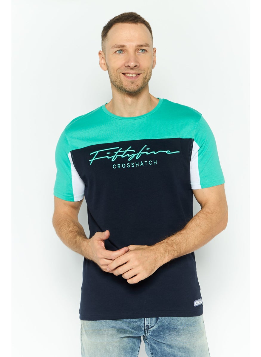 CROSSHATCH Men Round Neck Embroidered Logo Short Sleeves T-shirt, Dark Navy  - Image 1