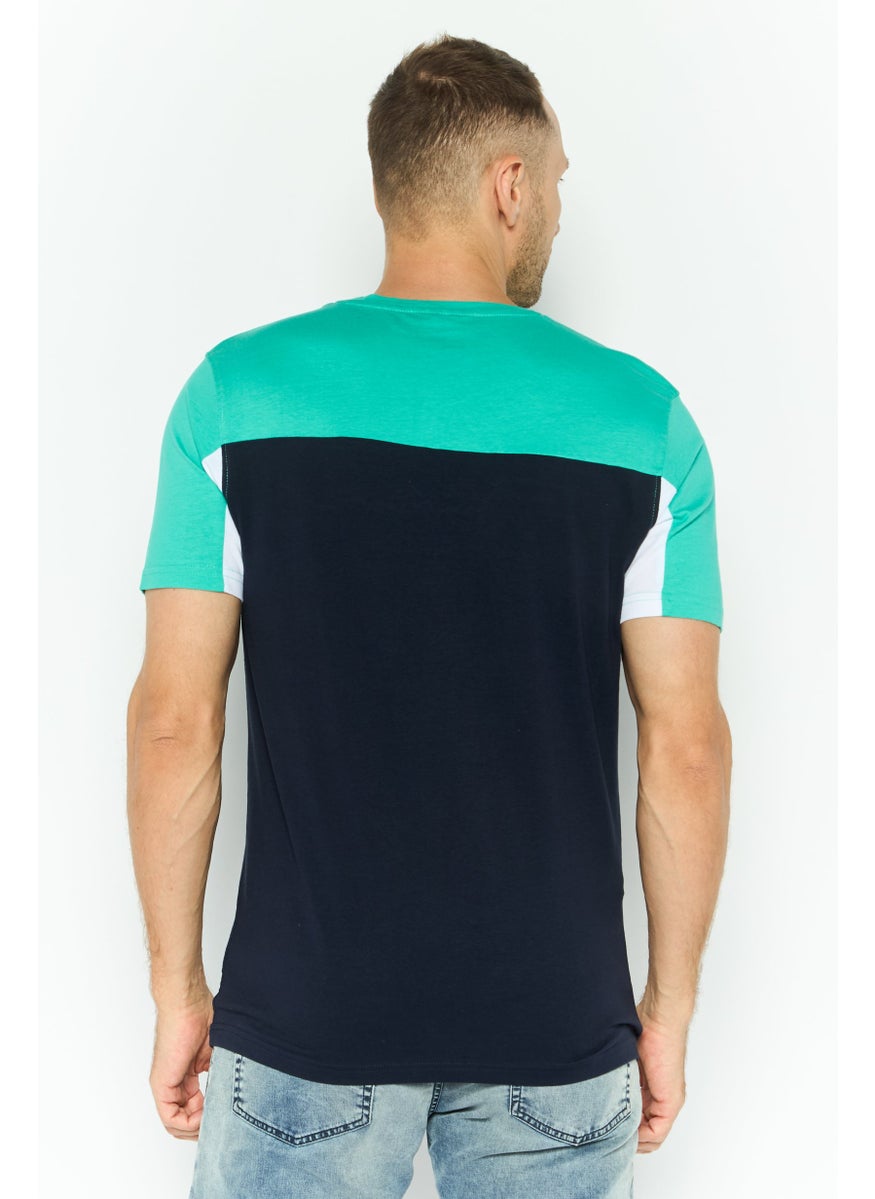 CROSSHATCH Men Round Neck Embroidered Logo Short Sleeves T-shirt, Dark Navy  - Image 4