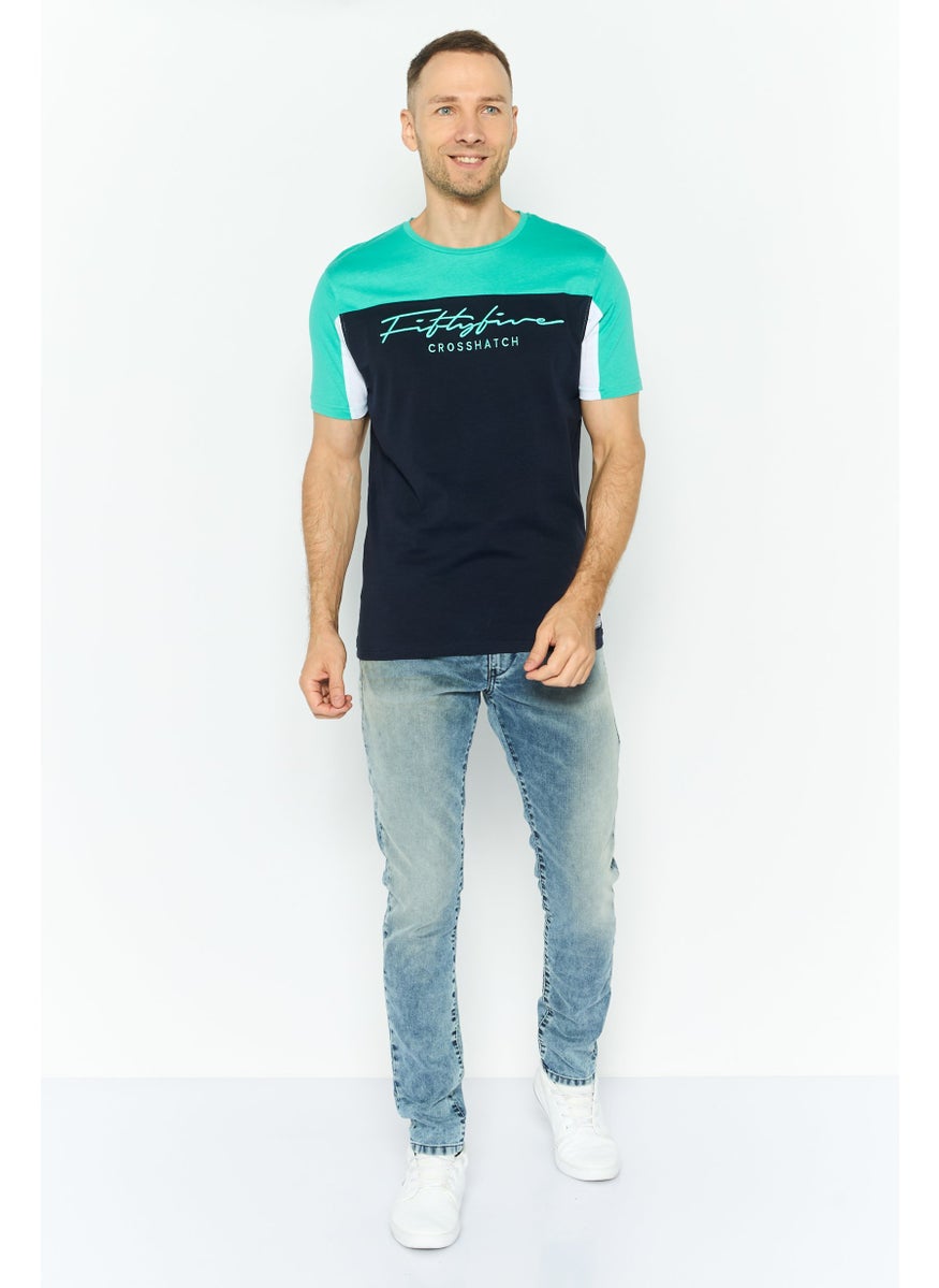 CROSSHATCH Men Round Neck Embroidered Logo Short Sleeves T-shirt, Dark Navy  - Image 2