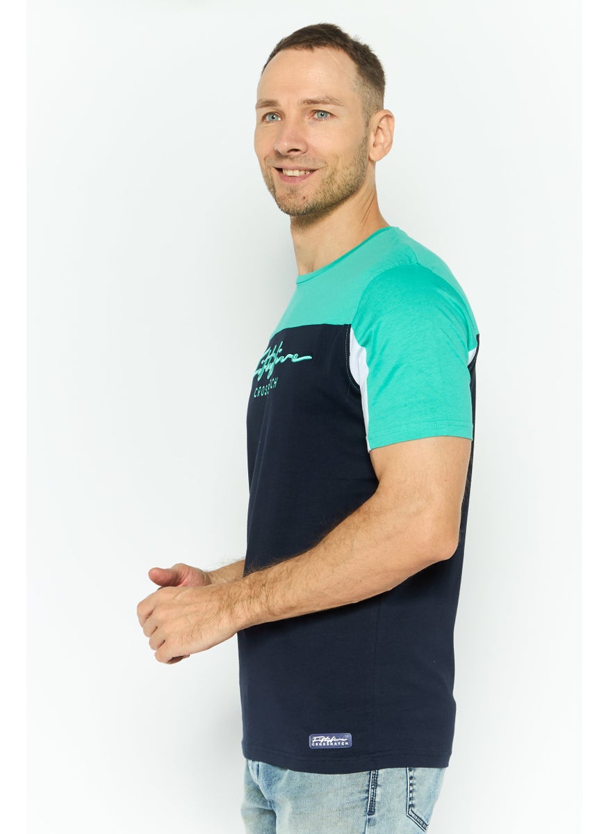 CROSSHATCH Men Round Neck Embroidered Logo Short Sleeves T-shirt, Dark Navy  - Image 3