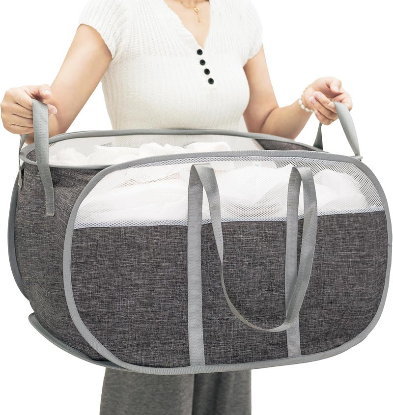 moomass Pop-Up Laundry Basket，collapsible Mesh Laundry Hamper– With Extended Shoulder Straps, Sturdy Handles, and Premium Cationic Fabric (gray)… - Image 1