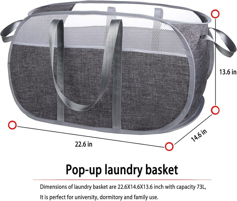 moomass Pop-Up Laundry Basket，collapsible Mesh Laundry Hamper– With Extended Shoulder Straps, Sturdy Handles, and Premium Cationic Fabric (gray)… - Image 5