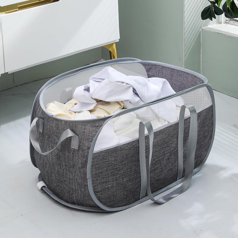 moomass Pop-Up Laundry Basket，collapsible Mesh Laundry Hamper– With Extended Shoulder Straps, Sturdy Handles, and Premium Cationic Fabric (gray)… - Image 3