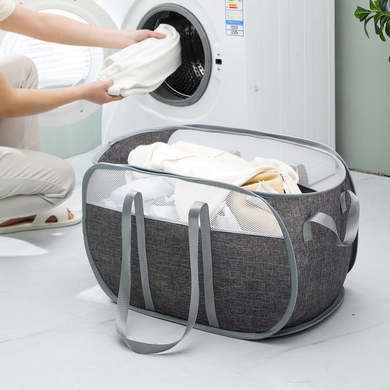 moomass Pop-Up Laundry Basket，collapsible Mesh Laundry Hamper– With Extended Shoulder Straps, Sturdy Handles, and Premium Cationic Fabric (gray)… - Image 4
