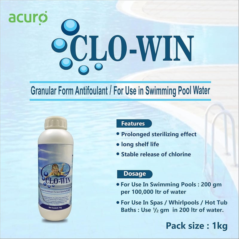 acuro CLOWIN - Granular Form Antifoulant for Swimming Pools, TCCA 90, Chlorine Based algicide (1 kg) - Image 2