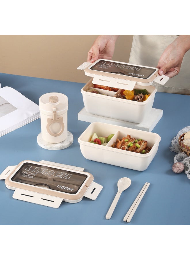 Japanese Lunch Box Special Lunch Box For Primary School Students And Office Suit Portable Partition Sealed Heating Lunch Box-Specification:Khaki 1100ml  - Image 4