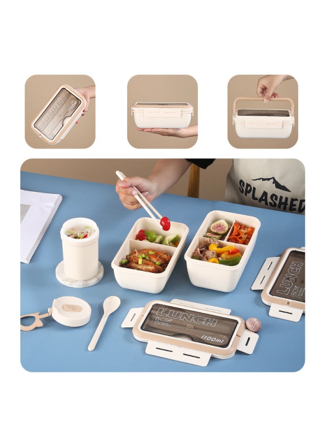 Japanese Lunch Box Special Lunch Box For Primary School Students And Office Suit Portable Partition Sealed Heating Lunch Box-Specification:Khaki 1100ml  - Image 2
