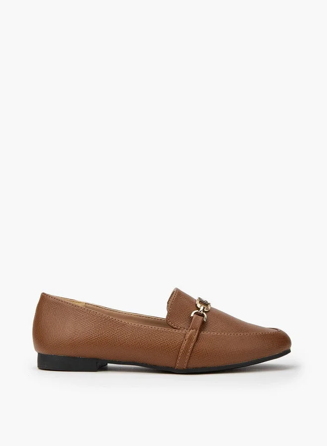 Textured Chain Detail Slip-On Loafers